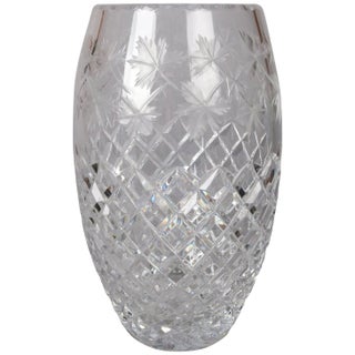 Antique Hawkes School Brilliant Cut Crystal Maple Leaf Vase, 20th Century For Sale