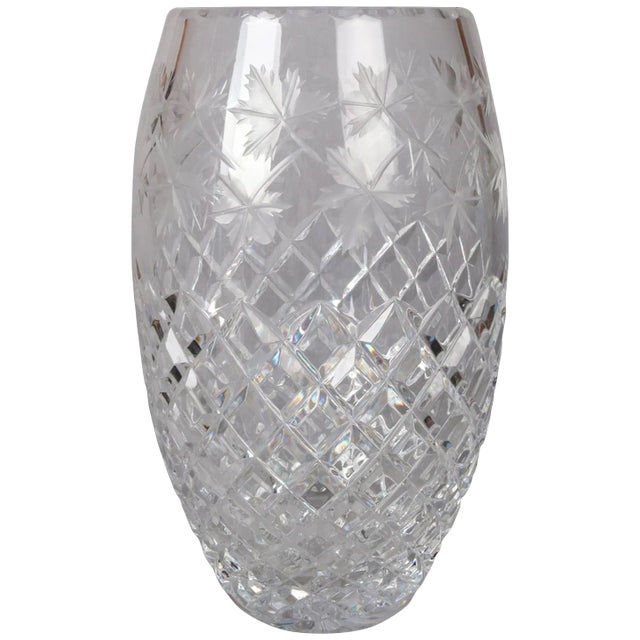 Antique Hawkes School Brilliant Cut Crystal Maple Leaf Vase, 20th Century For Sale