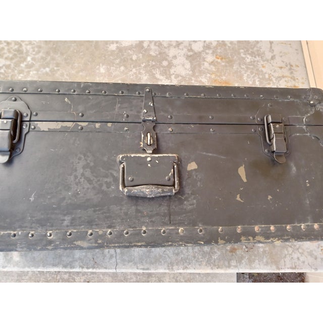 Wood Vintage 1940's Herkert and Meisel Trunk Company Military Foot Locker For Sale - Image 7 of 10
