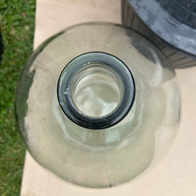 Mid 20th Century Mid 20th Century Original Ambrosio Three-Piece Glass 14 Gallons Demijohn & Carboys in a Plastic Basket Italy For Sale - Image 5 of 12