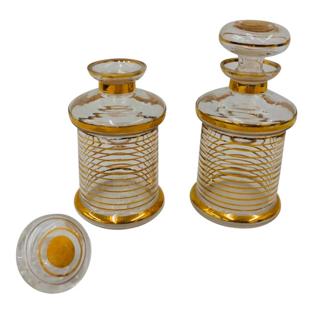 Antique Gold Rimmed Perfume Bottles - a Pair For Sale