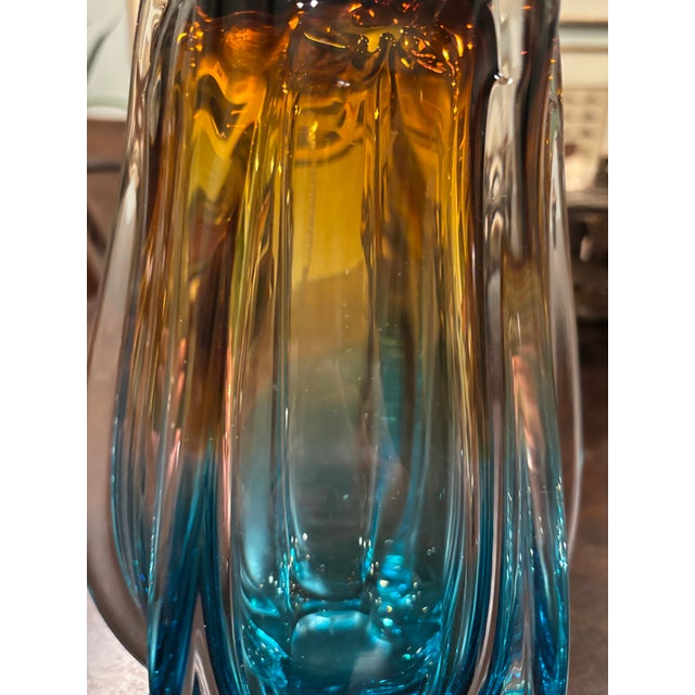 Vintage Murano-Style Tri-Color Hand-Blown Art Glass Vase | 9” H For Sale - Image 11 of 15