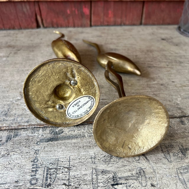Vintage Brass Crane Bird Statues Elegant Mid Century Decorative Sculpture Pair For Sale - Image 14 of 14