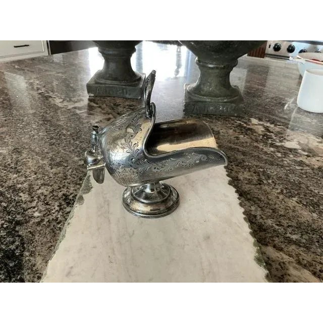 Wonderful antique sugar scuttle with scoop. From lovely collectors' estate. Shows typical wear for quadruple plate piece...