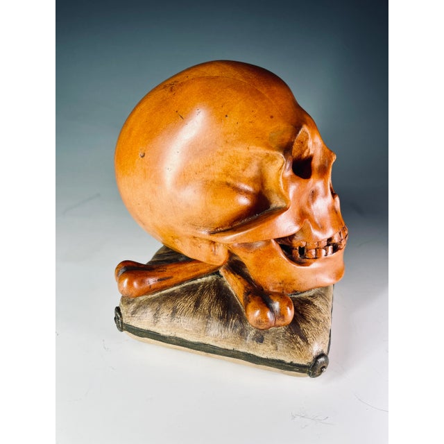 Memento Mori Wooden Sculpture of a Skull For Sale - Image 4 of 8