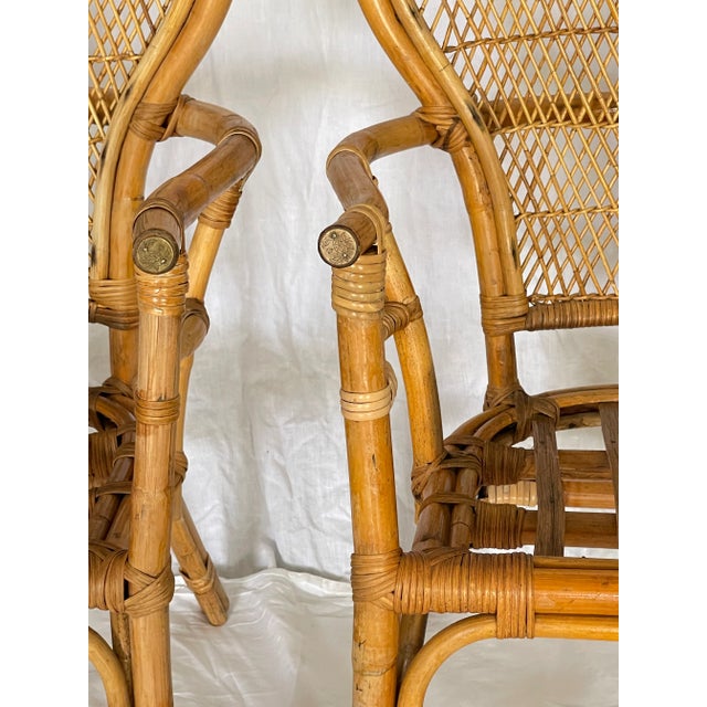 Pair Bamboo & Rattan Fan Back Arm Chairs For Sale - Image 14 of 18