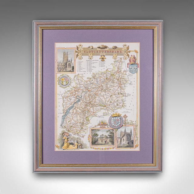 This is an antique county map of Gloucestershire. An English, atlas reproduction of the Thomas Moule original, dating to...