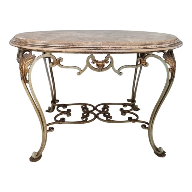 Wrought Iron and Marble Coffee Table For Sale