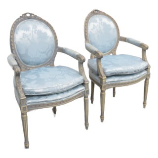 French Shabby Chic Painted Side Living Bed Room Den Fireplace Chairs a Pair 5923 For Sale