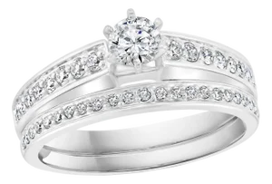 0.80 Carat TDW Solitaire Round Center Diamond 14 Karat White Gold Ring and Band