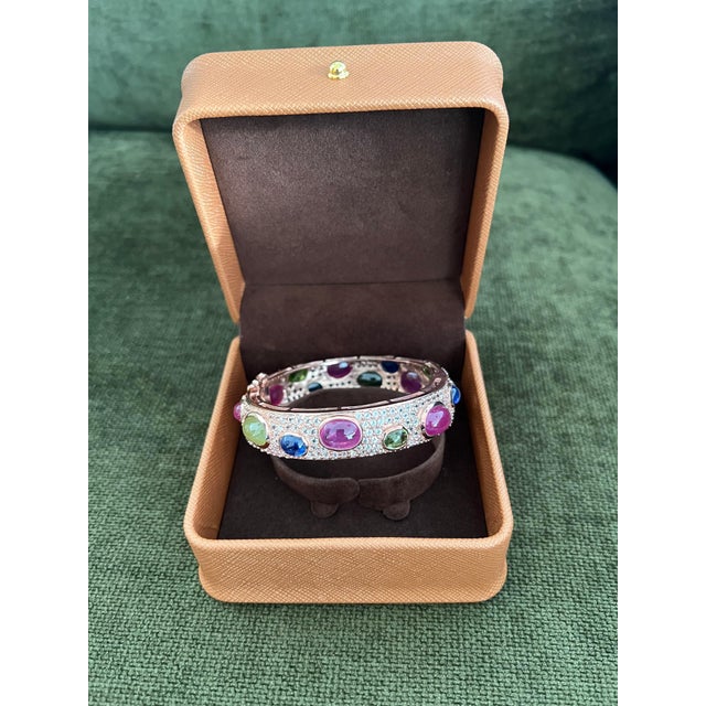 Bochic “Capri” Ruby & Multi Color Gem & Sapphire Bangle Set In 18K Gold & Silver For Sale In New York - Image 6 of 12