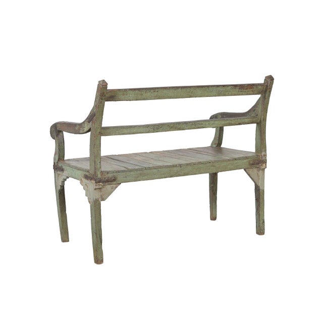 Indian Vintage Indian Painted Teakwood Bench For Sale - Image 3 of 3