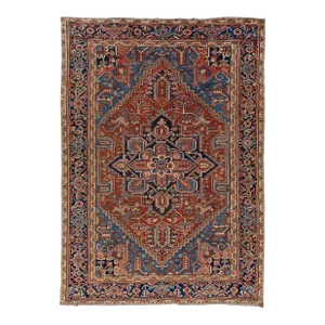 Rust Antique Persian Heriz Handmade Wool Rug With Medallion Design