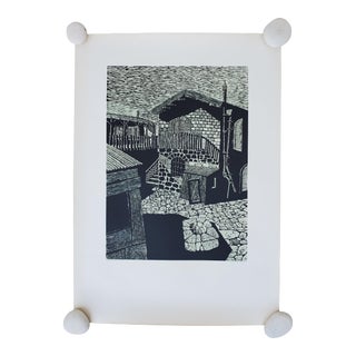 A Vintage Linocut Block Print Signed Arieh Kimhi, Jerusalem 1974, Numbered 10/135 For Sale