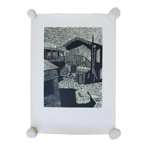 A Vintage Linocut Block Print Signed Arieh Kimhi, Jerusalem 1974, Numbered 10/135
