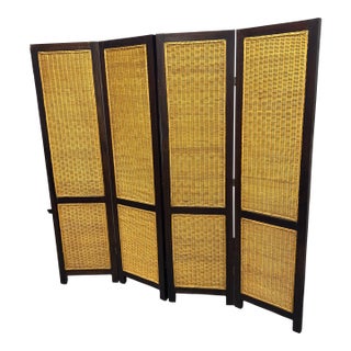 Woven Rattan Four-Panel Folding Screen For Sale