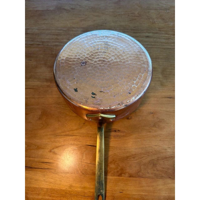 Vintage Havard Made in France Hammered Copper 10" Saute Pan with Brass Handle For Sale - Image 10 of 11