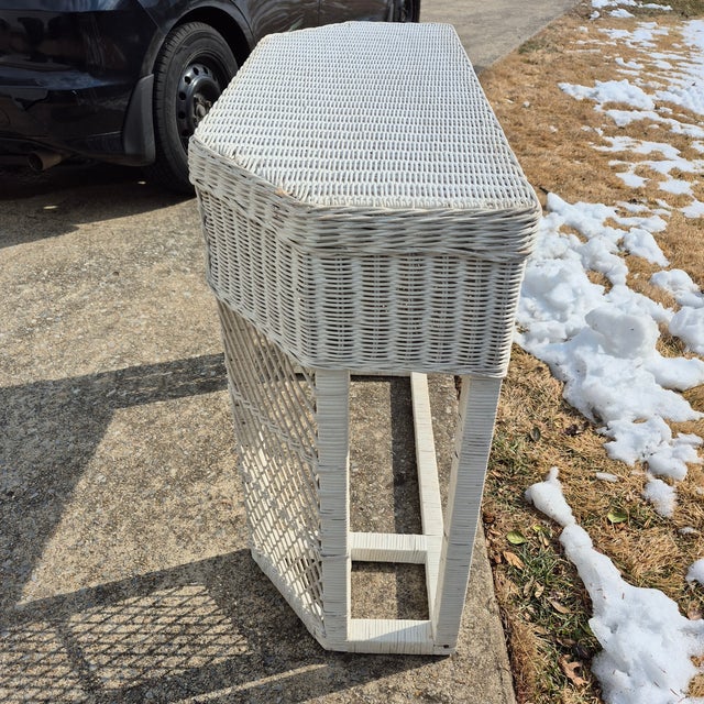 Wood Mid-20th Century Victorian Style White Wicker Vanity Desk Console Table For Sale - Image 7 of 13