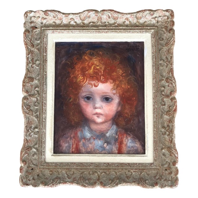 Lucien Moretti, Fillette aux boucles rousse, Oil on Canvas, Framed For Sale