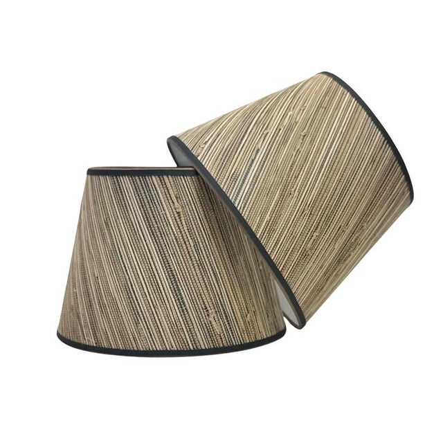 Contemporary Grasscloth Lamp Shade in Neutral Striation with Gray Grossgrain Trim - 12” x 18” x 12” For Sale - Image 3 of 5