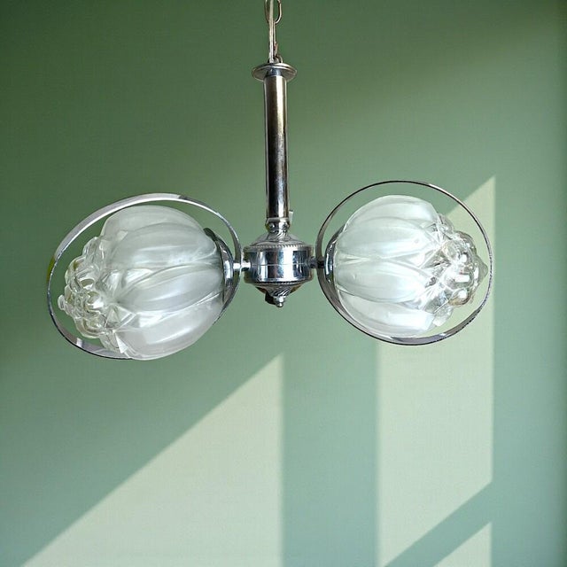 Mid-Century Modern Space Age Chromed Metal and Glass 3-Light Sputnik Chandelier, 1960s For Sale - Image 3 of 13