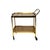Two-tier drinks trolley with detachable serving top tray. Ribbed gilt/brass metal frame, faux teak-form laminate shelves,...