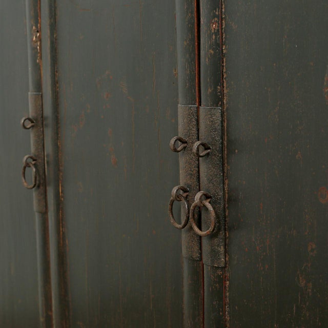 Vintage Distressed Black Lacquer Sideboard with Four Drawers and Four Doors For Sale In Los Angeles - Image 6 of 7