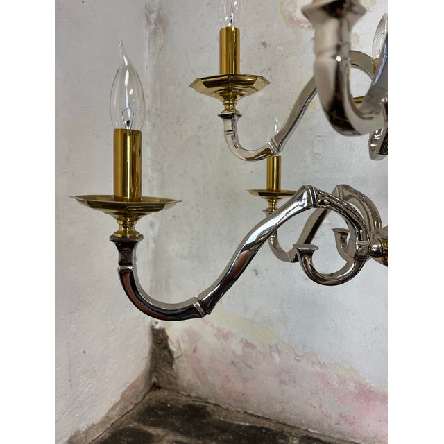 Vintage Jansen Style Chrome and Brass Chandelier For Sale - Image 9 of 12