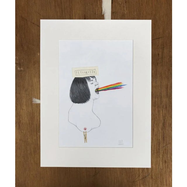 Title: Fetishist Date 2018 Technique: Graphite, coloured pencil, collage on paper DImensions : 29.7 x 21 cms Signed by the...