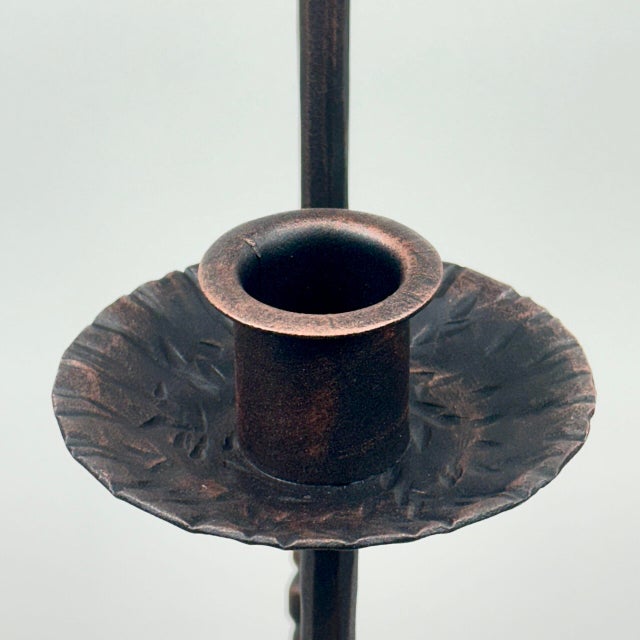 2020s Hand Forged Iron Candelabra Set of 3 (93-113cm) Antique Copper Finish Barley Twist Stem with Socket and Drip Plate For Sale - Image 5 of 9