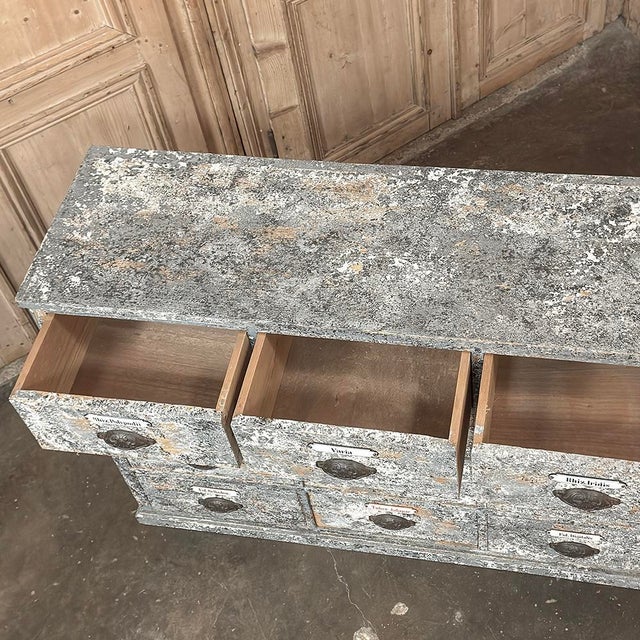 Antique Apothecary Cabinet ~ Credenza in Distressed Painted Pine For Sale - Image 16 of 18