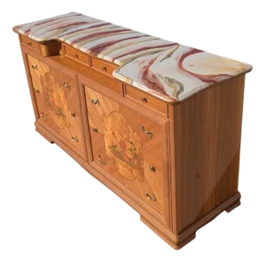 Late 20th Century Postmodern Lacquer Dresser With Faux Marble Top and Neoclassical Inlays
