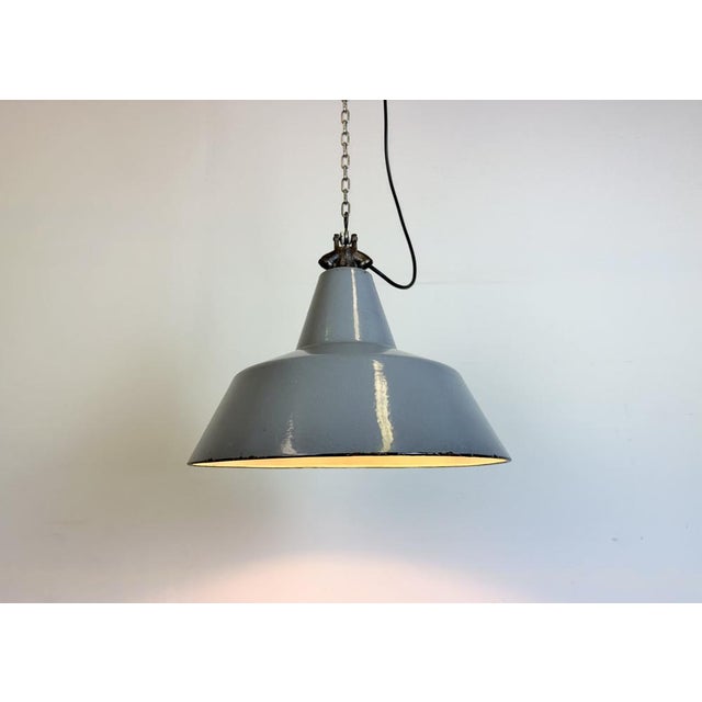 Industrial Grey Enamel Factory Pendant Lamp, 1960s For Sale - Image 17 of 18