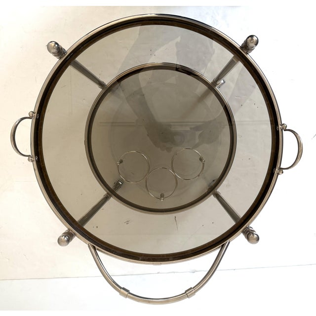 Chrome Polished Chrome Drinks Trolley or Bar Cart With Smoked Glass Trays From England For Sale - Image 8 of 11