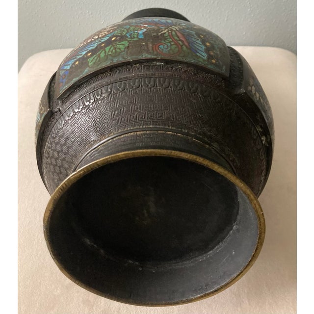 Mid 19th C Bronze Japanese Champlevé Urn With Foo Dog Handles For Sale In Jacksonville, FL - Image 6 of 8