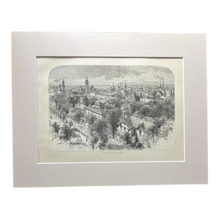 Antique 1874 Wood Engraving, "City of Milwaukee" Wisconsin in 11x14 Mat For Sale
