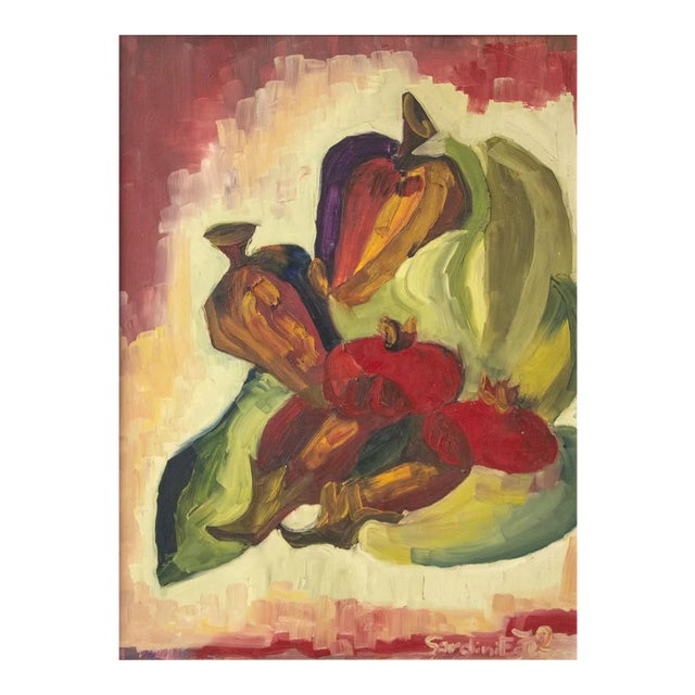 Still Life - Original Oil on Board by E. Sardini - 1972 1972 For Sale