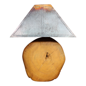 Mid 20th Century Mid Century Modern Oversized Live Edge Wood Table Lamp With Patinated Copper Shade
