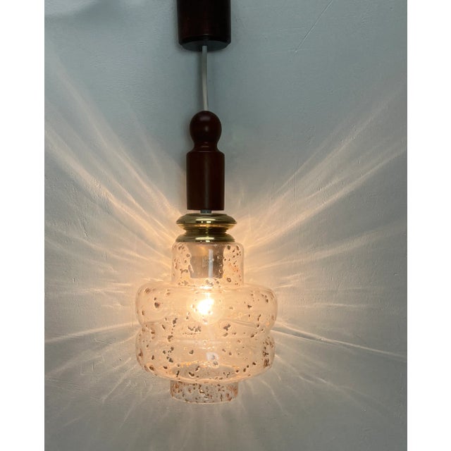 Mid-Century Teak and Glass Pendant Lamp in the Style of Temde, 1960s For Sale - Image 4 of 12