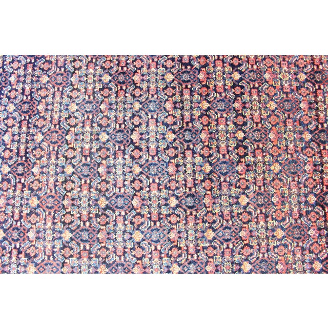 1910s Antique Persian Fine Senneh Rug With All-Over Geometric Design in Blue Background For Sale - Image 5 of 13