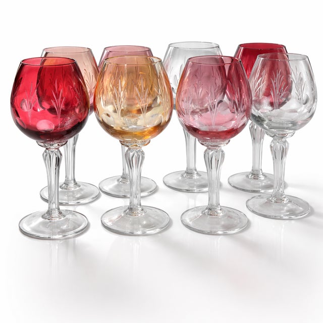 Vintage Colored Crystal Glasses, 1970s, Set of 8 For Sale - Image 11 of 11