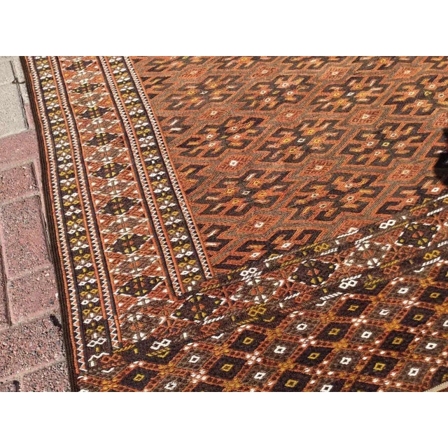 Textile 1950s Vintage Brown Soumak Kilim Rug, 142" X 79" For Sale - Image 7 of 11