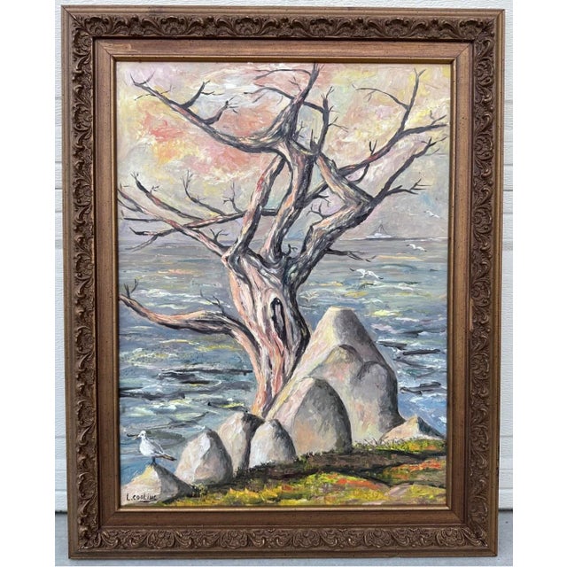 Wood 1950s Lydia Cooling Signed Large Framed Seascape Impressionist Original Oil Painting For Sale - Image 7 of 18