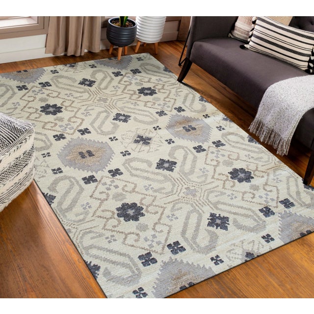 8x10 Quinn Oushak Gray Geometric Modern Hand Knotted Wool Carpet Rug For Sale - Image 9 of 9