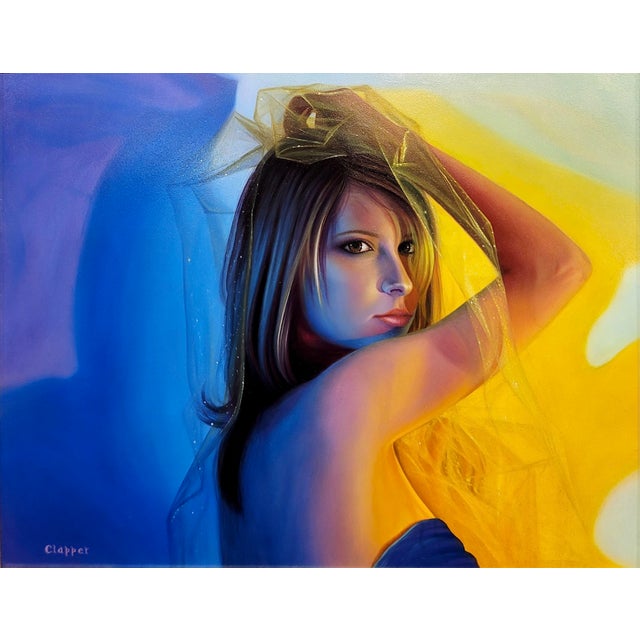 Realism Donald Foster Clapper - Portrait of a Blonde Girl Wearing a Veil - Oil Painting For Sale - Image 3 of 9