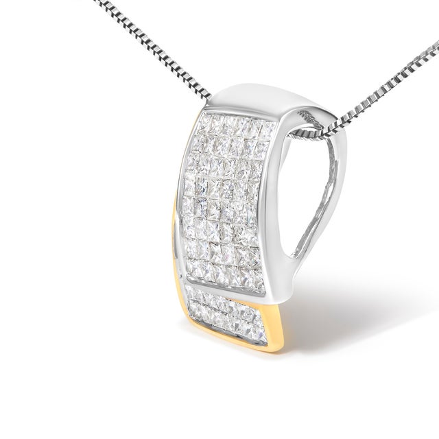 Contemporary 14K White and Yellow Gold 2.0 Cttw Princess Cut Diamond Two Tone Foldover Box Pendant 18” Box Chain Necklace (H-I Color, SI1-SI2 Clarity) For Sale - Image 3 of 5