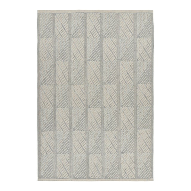 Rug & Kilim’s Scandinavian Style Rug in Blue and Gray Geometric Patterns For Sale