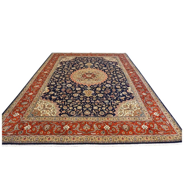 Antique Persian Tabriz Wool 10x13 Navy & Rust Handmade Area Rug #1143896 For Sale - Image 4 of 8