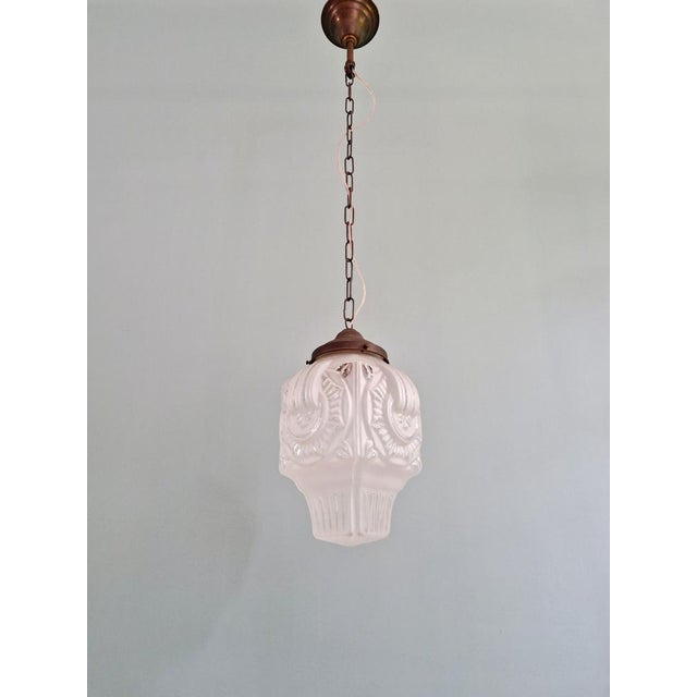 Bauhaus Art Deco Pendant Light in Frosted Clear Glass, 1930s For Sale - Image 3 of 15