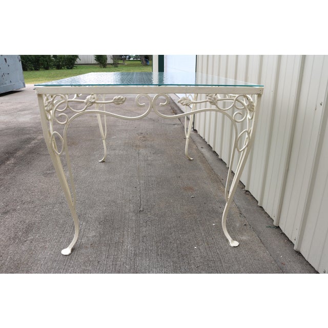 1950s Vintage John Salterini Style Wrought Iron & Glass Dining Table & 4 Wrought Iron Chairs For Sale - Image 5 of 13